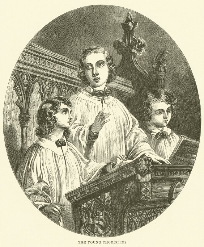 De jonge koorzangers (gravure) door English School