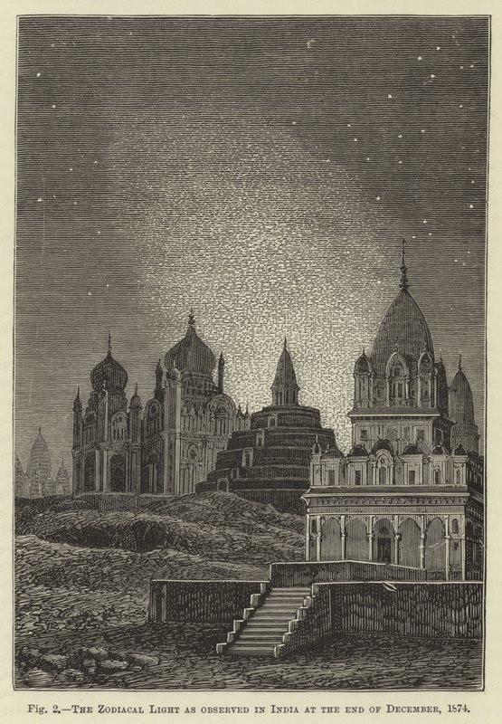 Het zodiakale licht zoals waargenomen in India eind december 1874 door English School