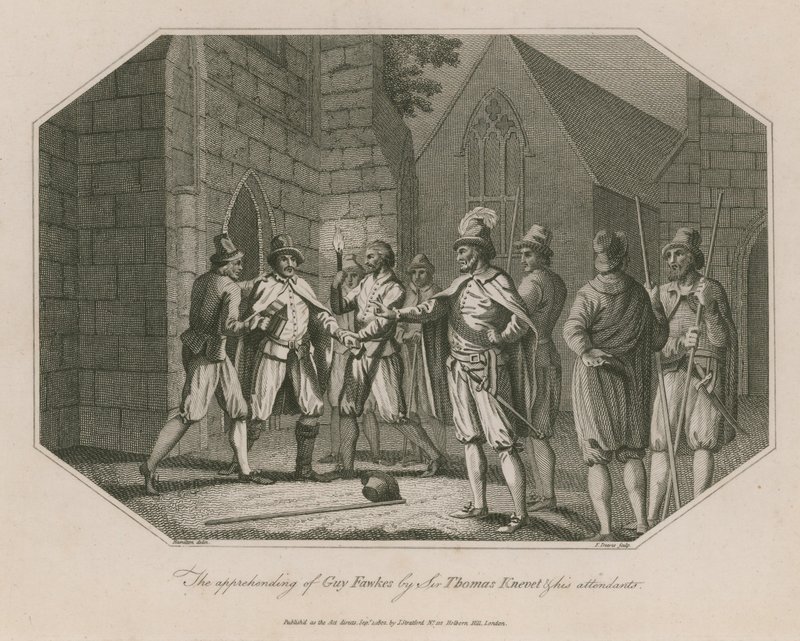 De arrestatie van Guy Fawkes door Sir Thomas Knevet en zijn bedienden door English School