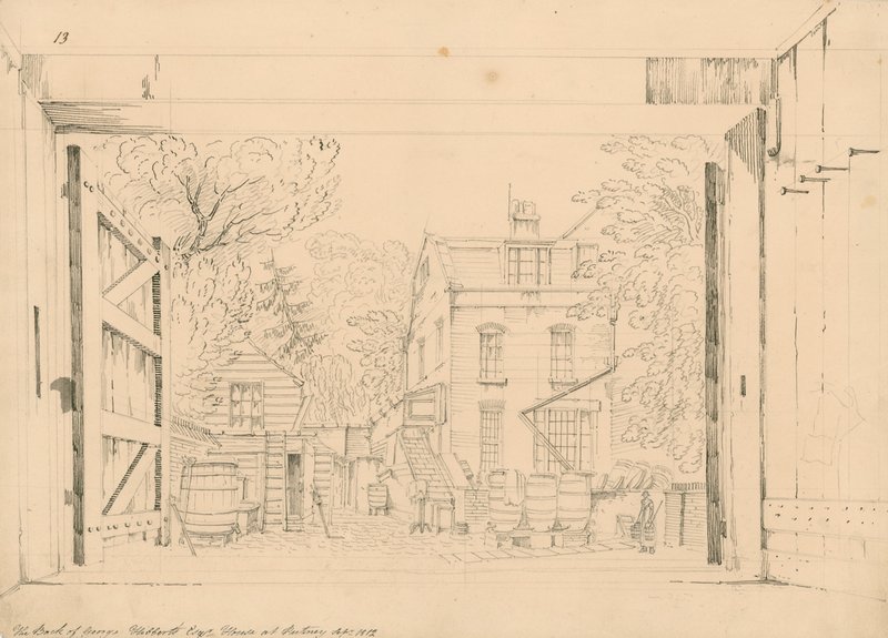 De achterkant van het huis van George Gibbert in Putney, september 1872 door English School