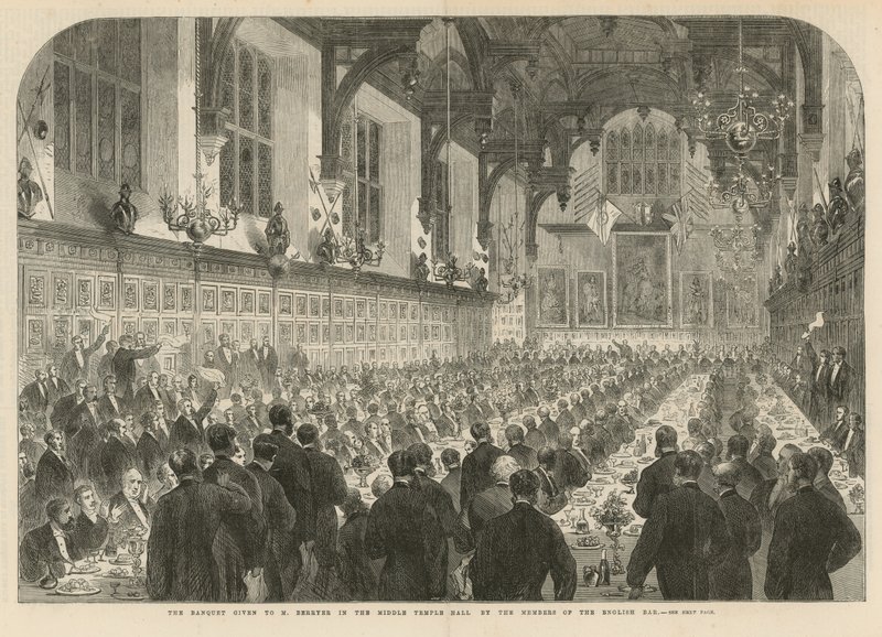 Het banket gegeven aan M Berryer in de Middle Temple Hall door English School