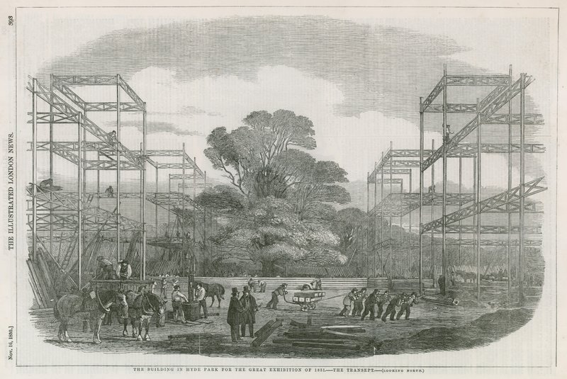 Het gebouw in Hyde Park, Londen, voor de Grote Tentoonstelling van 1851 door English School