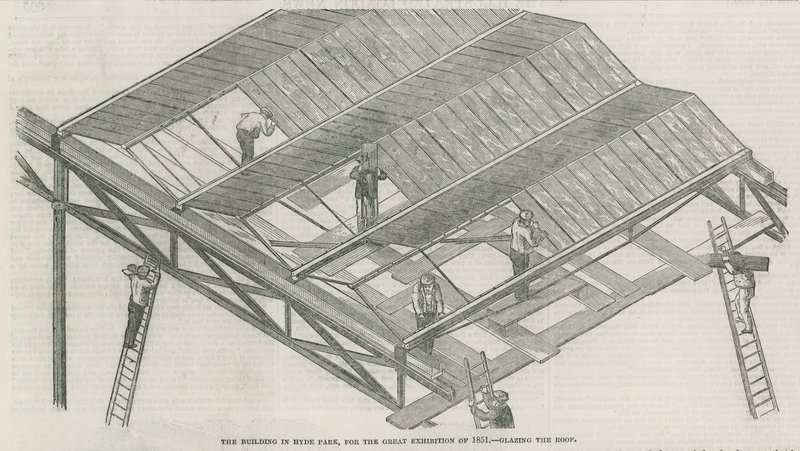 Het gebouw in Hyde Park, Londen, voor de Grote Tentoonstelling van 1851 door English School