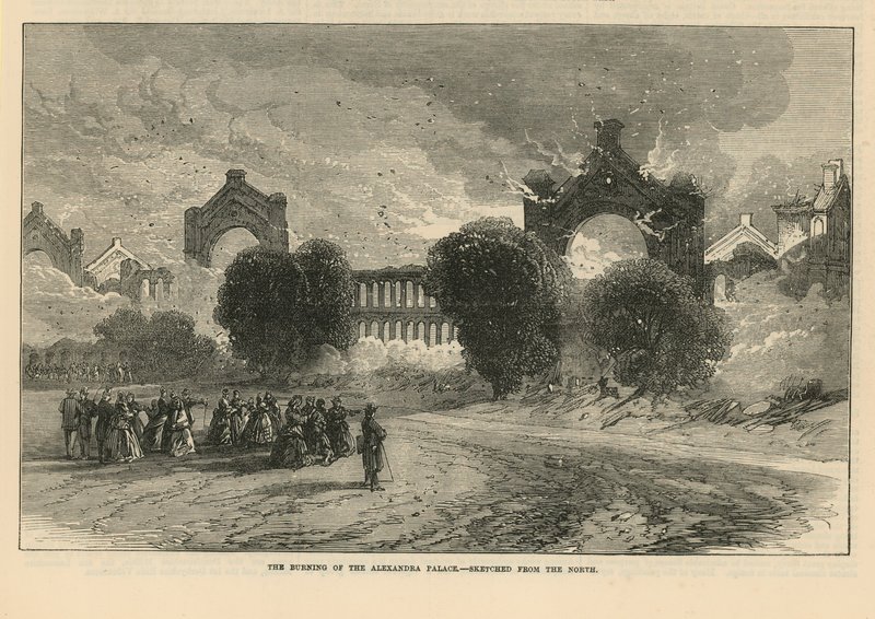 De brand van Alexandra Palace door English School