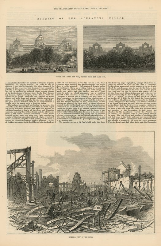 De brand van Alexandra Palace door English School