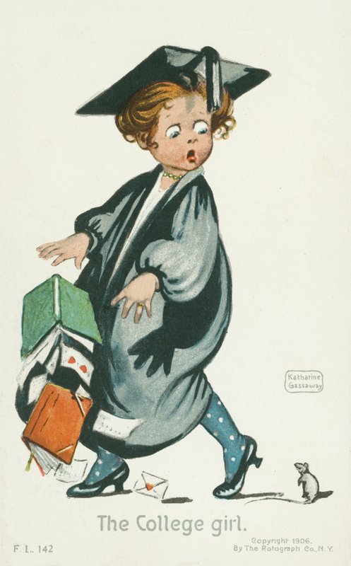 Het schoolmeisje (kleurenlitho) door English School