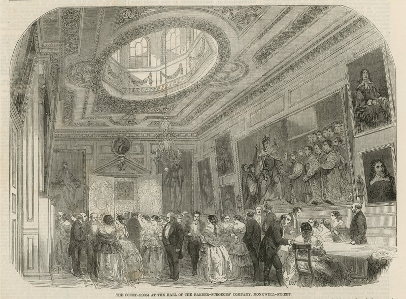 De rechtszaal in de hal van de Barber-Surgeons Company, Monkwell Street, Londen door English School