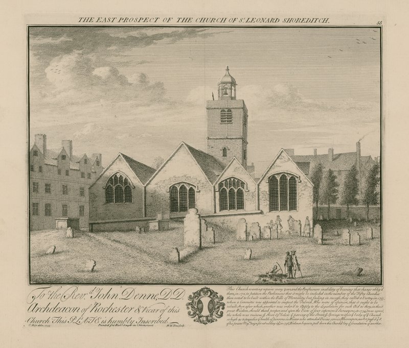 Het oostelijke uitzicht op de kerk van St Leonard Shoreditch door English School