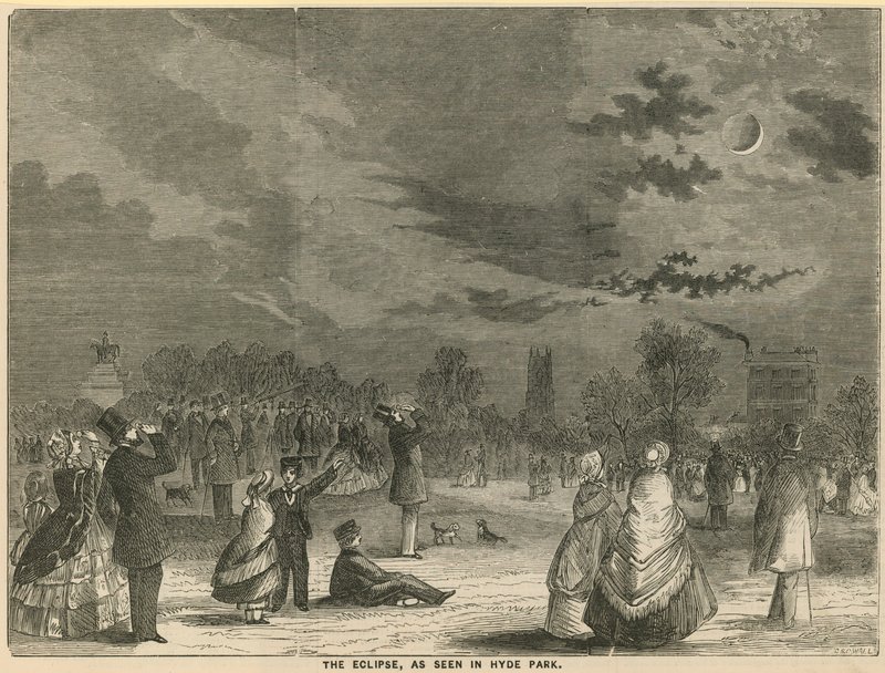 De zonsverduistering, gezien in Hyde Park, Londen door English School