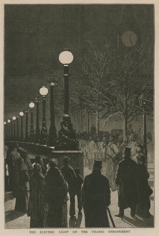 Het elektrische licht op de Thames Embankment door English School