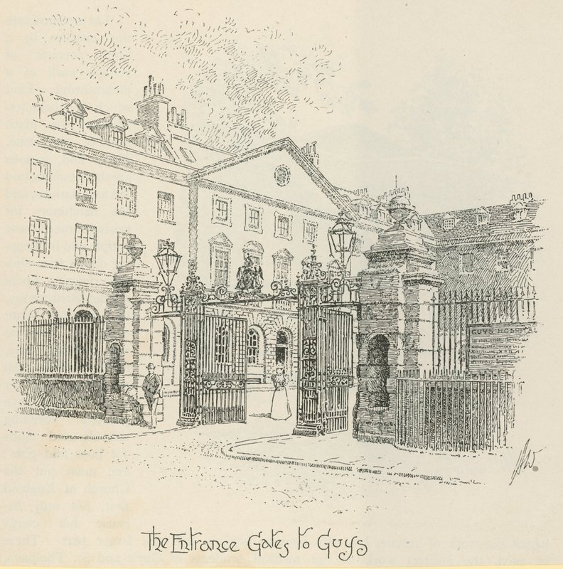 De toegangspoorten tot Guys Hospital, Londen door English School