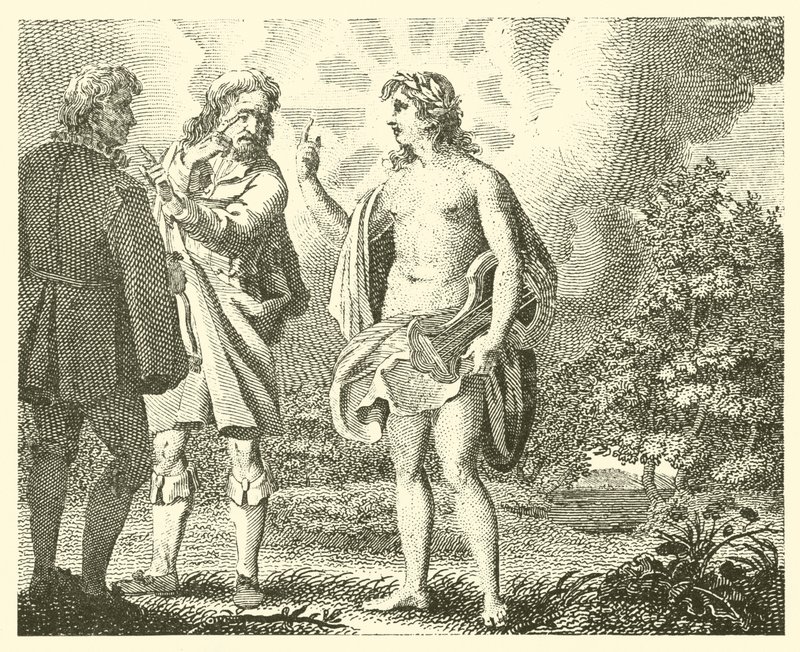 De afgunstige man en de hebzuchtige (gravure) door English School