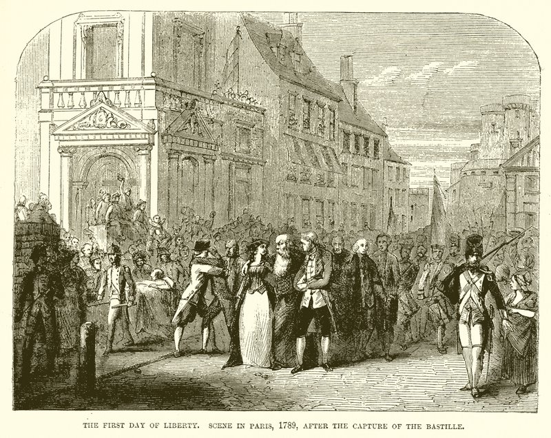 De eerste dag van vrijheid. Scène in Parijs, 1789, na de inname van de Bastille door English School