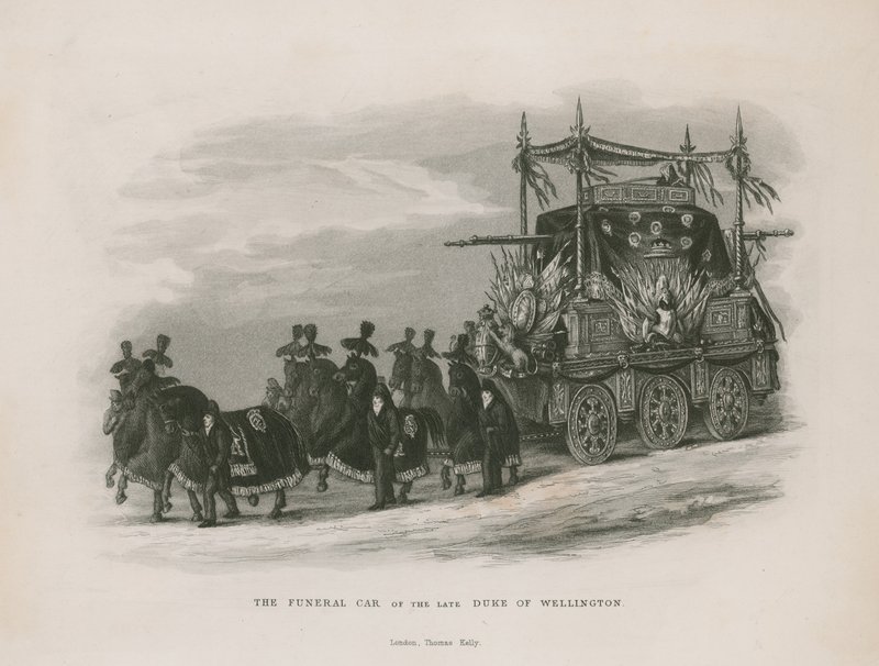De begrafeniswagen van de overleden Hertog van Wellington door English School