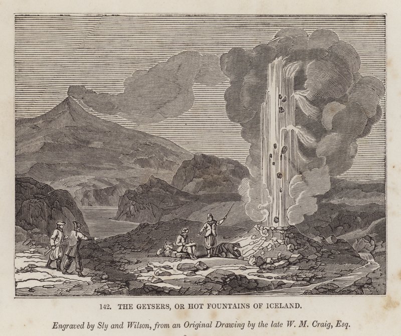 De geisers of hete fonteinen van IJsland (gravure) door English School