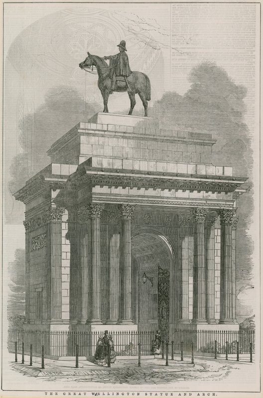 Het grote Wellington standbeeld en de Boog, Hyde Park Corner, Londen door English School