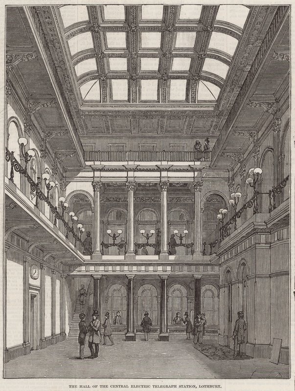 De hal van het Centrale Elektrische Telegraafstation, Lothbury door English School