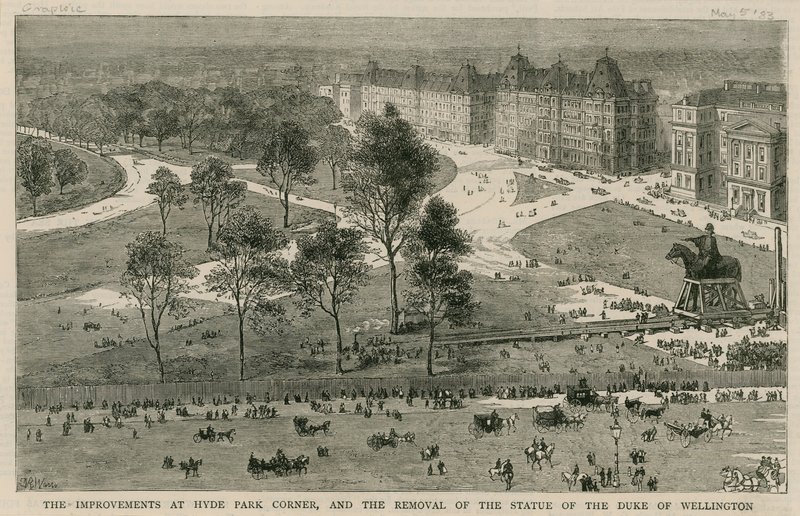 De verbeteringen bij Hyde Park Corner en de verplaatsing van het standbeeld van de hertog van Wellington door English School