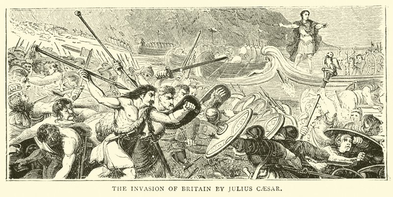 De invasie van Brittannië door Julius Caesar door English School