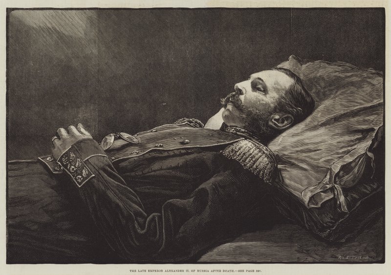 De overleden keizer Alexander II van Rusland na de dood door English School
