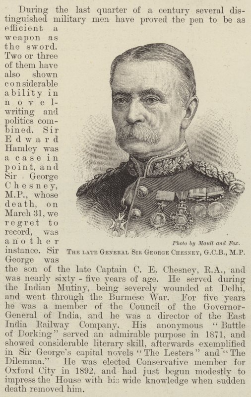 De overleden Generaal Sir George Chesney, GCB, MP door English School