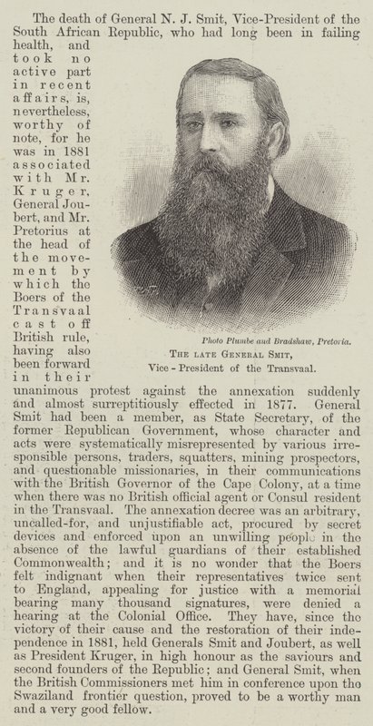 De overleden generaal Smit, vice-president van de Transvaal (gravure) door English School