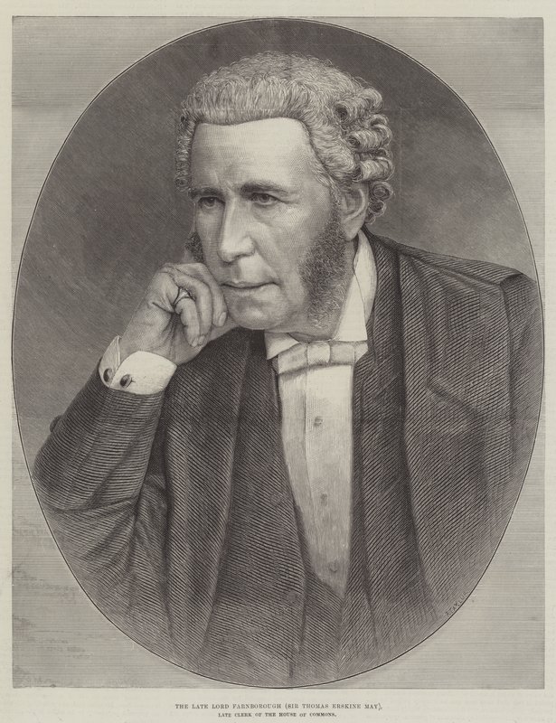 De wijlen Lord Farnborough (Sir Thomas Erskine May), voormalig griffier van het Lagerhuis door English School