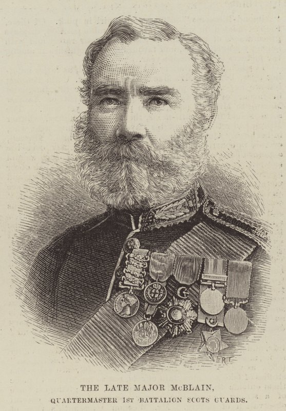 De overleden Majoor McBlain, Kwartiermeester 1e Bataljon Scots Guards door English School