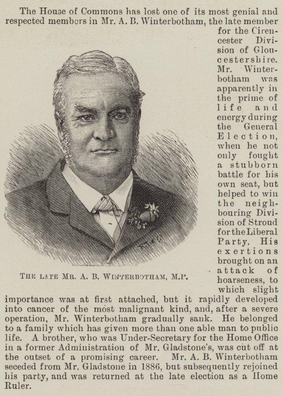 De overleden Mr A B Winterbotham, MP door English School