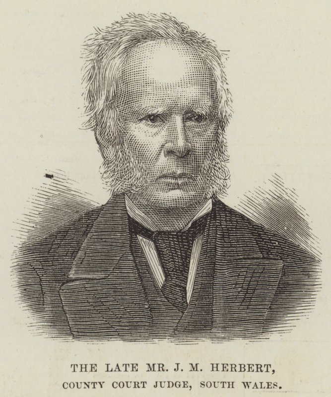 De overleden Mr J M Herbert, Rechter van de County Court, Zuid-Wales door English School