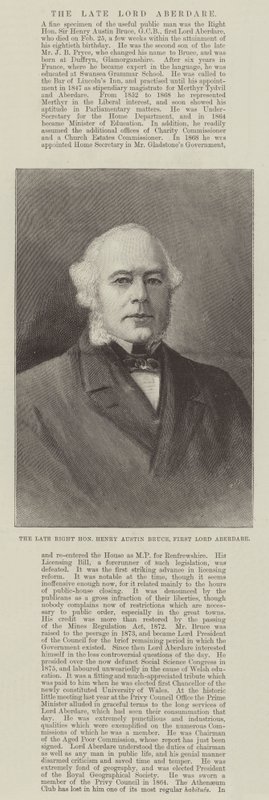 De overleden Eerwaarde Henry Austin Bruce, Eerste Lord Aberdare door English School