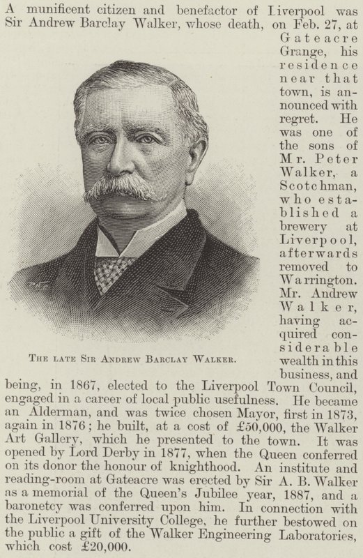De wijlen Sir Andrew Barclay Walker (gravure) door English School