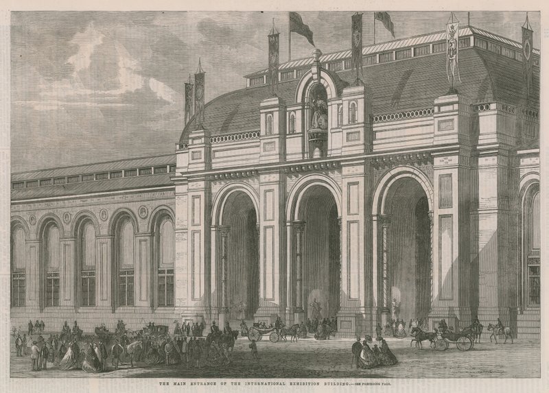 De hoofdingang van de Internationale Tentoonstelling van 1862 door English School