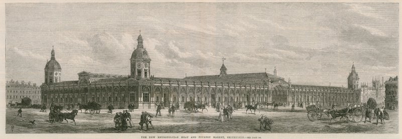 De nieuwe Metropolitaanse vlees- en pluimveemarkt, Smithfield door English School