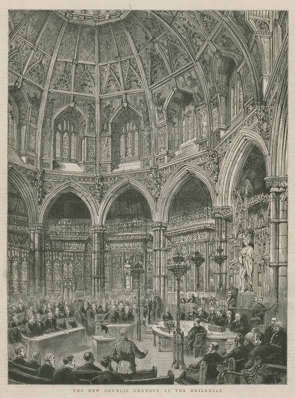 De nieuwe raadszalen in de Guildhall, Londen door English School