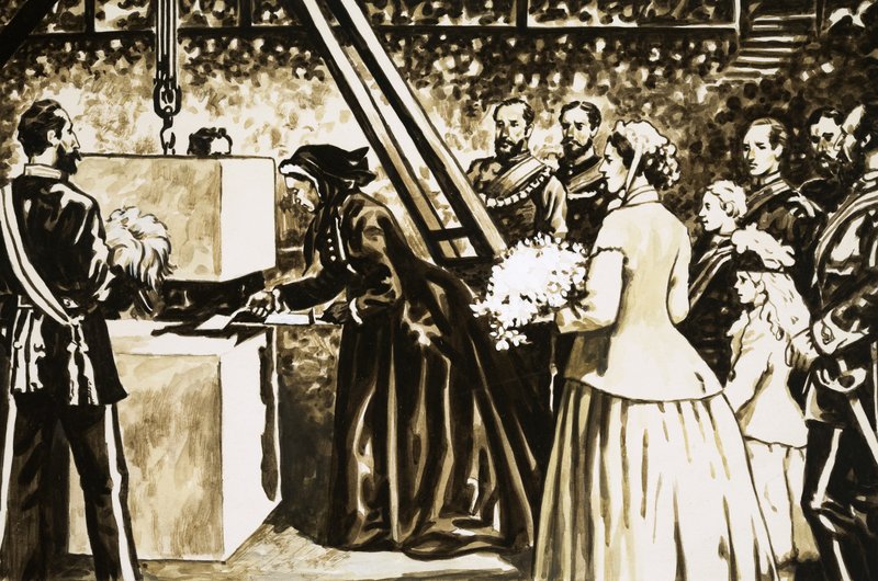 De opening van de Albert Hall door de ouder wordende koningin Victoria in 1871 door English School