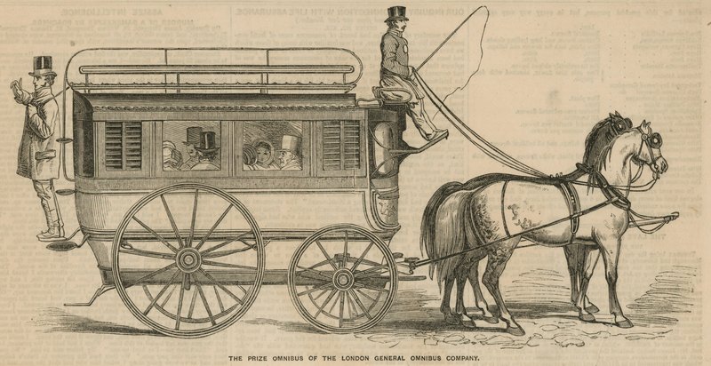 De prijsomnibus van de London General Omnibus Company door English School