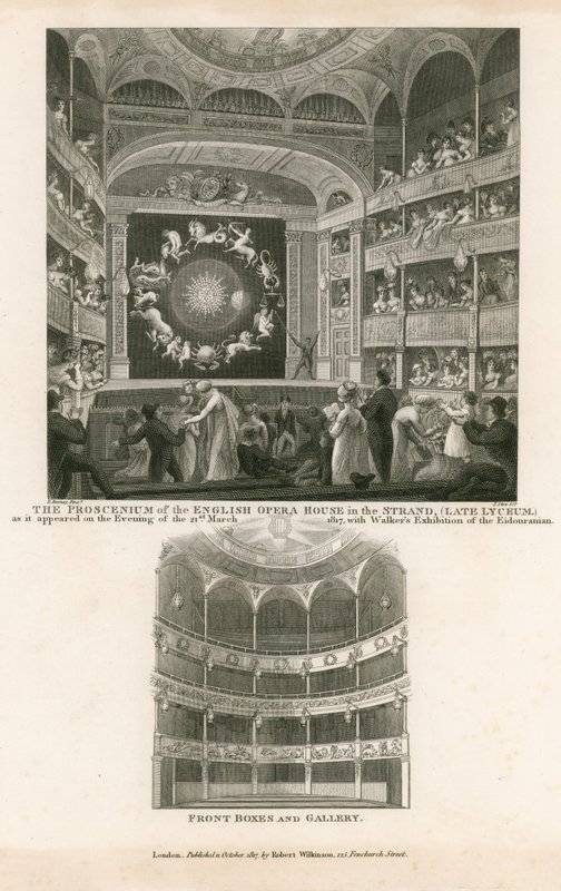Het proscenium van het Engelse Opera House in de Strand (voorheen Lyceum) door English School