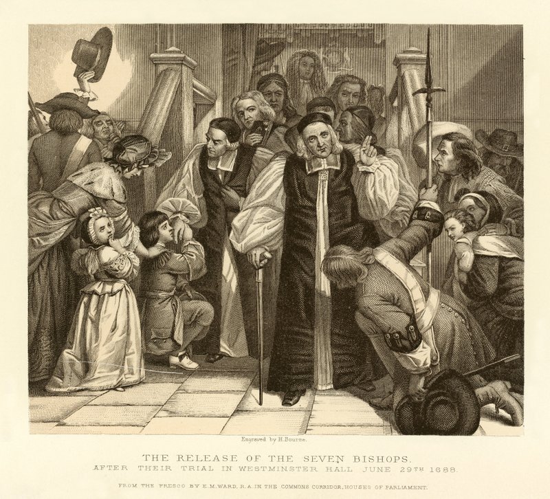 De vrijlating van de zeven bisschoppen, na hun proces in Westminster Hall door English School