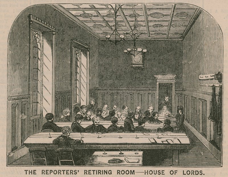 De terugtrekkamer van verslaggevers in het House of Lords door English School