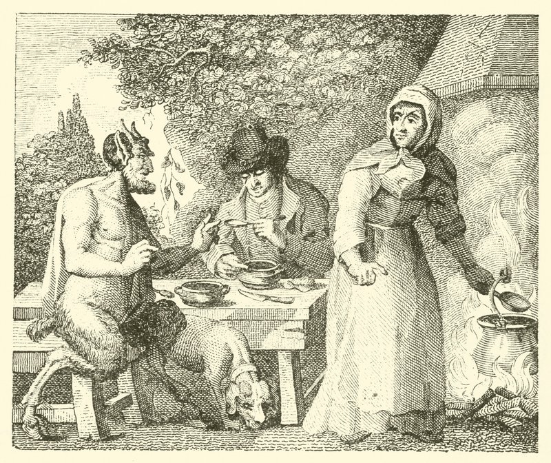 De sater en de reiziger (gravure) door English School
