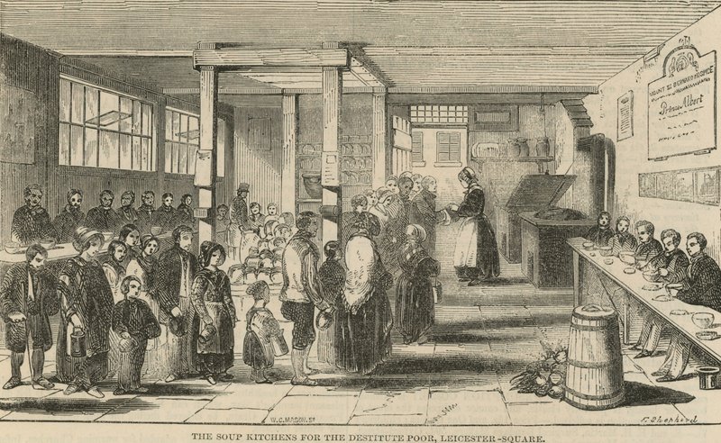 De soepkeukens voor de behoeftige armen, Leicester Square, Londen door English School