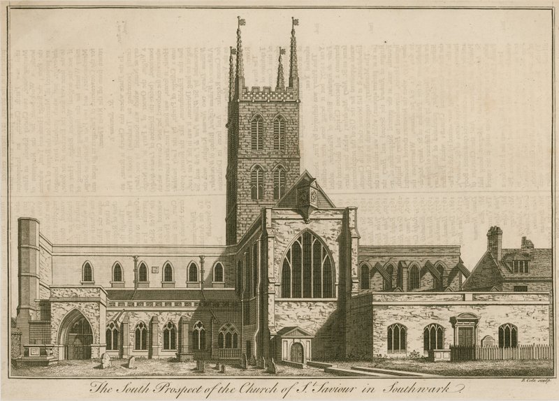 Het zuidelijke uitzicht op St Saviours, Southwark, Londen door English School