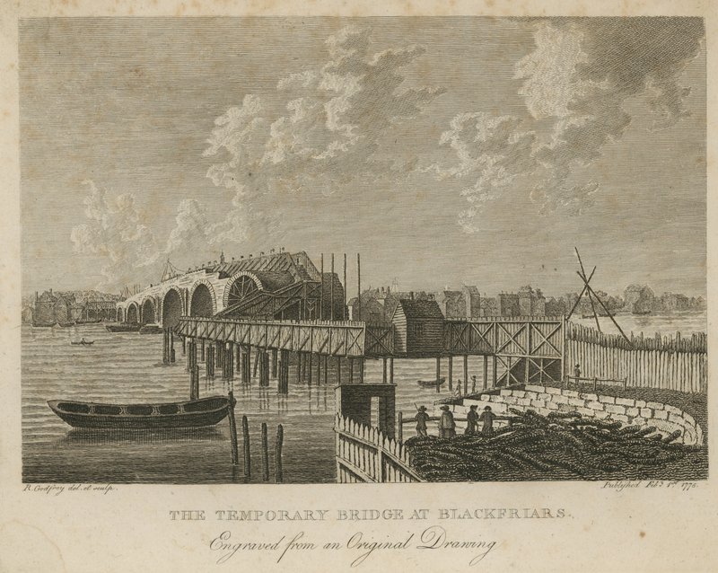 De tijdelijke brug bij Blackfriars door English School