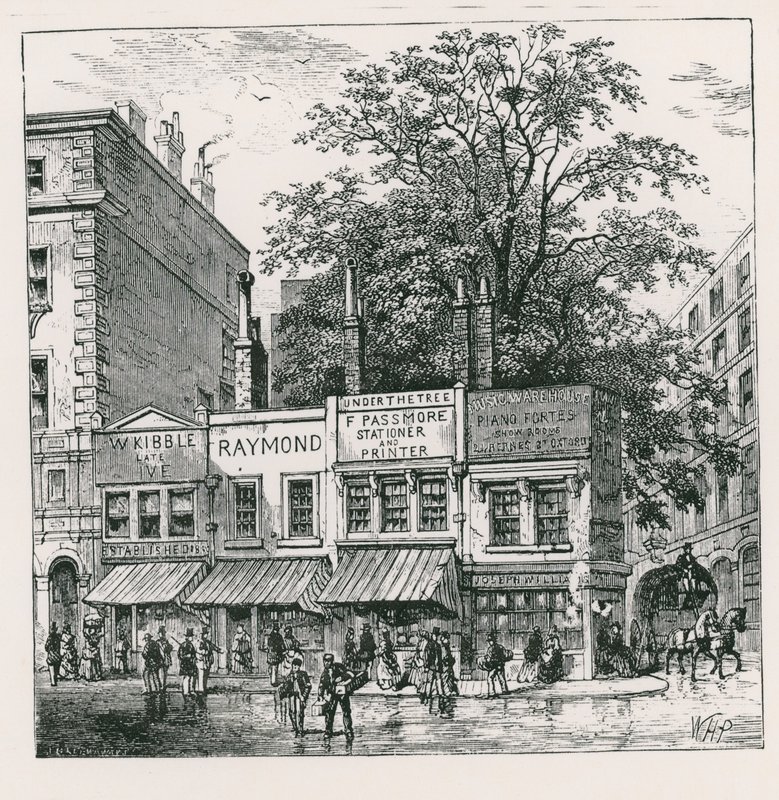 De boom op de hoek van Wood Street, Londen door English School
