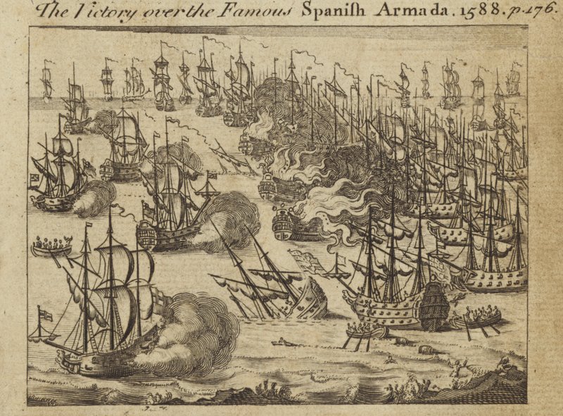 De overwinning op de beroemde Spaanse Armada, 1588 door English School