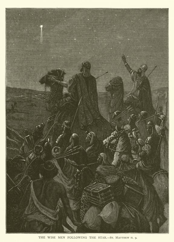 De wijzen die de ster volgen, Matteüs II, 9 (gravure) door English School