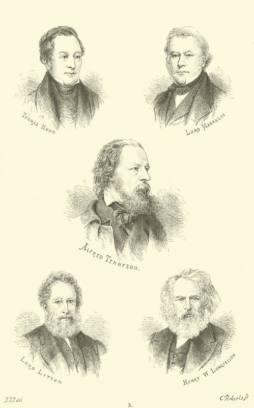 Thomas Hood, Lord Macaulay, Alfred Tennyson, Lord Lytton, Henry W Longfellow door English School