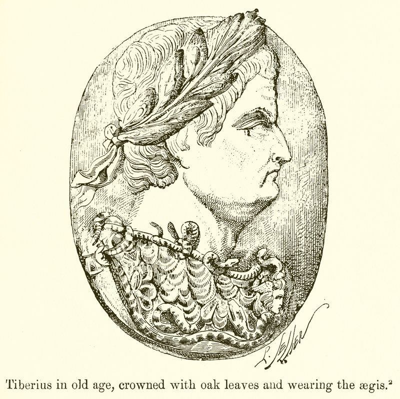 Tiberius op Oude Leeftijd, Gekroond met Eikenbladeren en dragend de Aegis door English School
