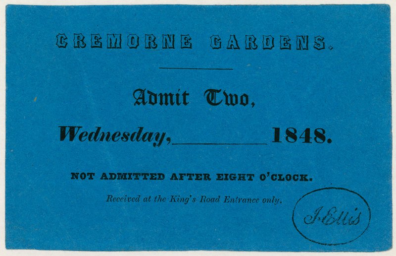 Toegangsbewijs voor Cremorne Gardens, Londen, 1848 door English School